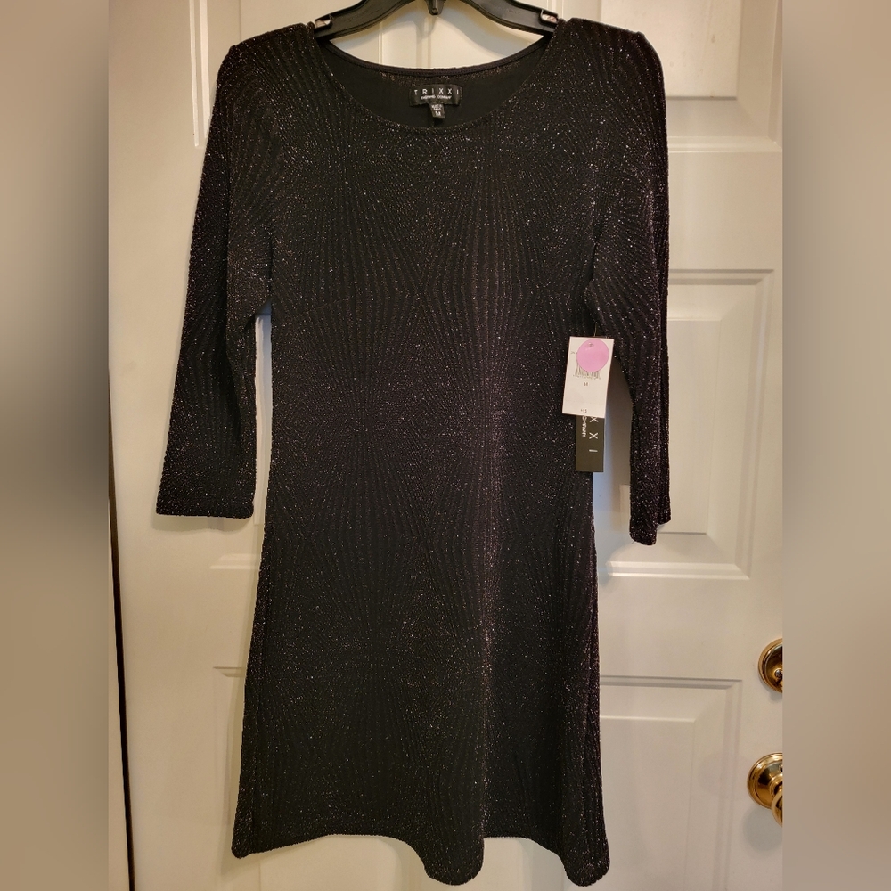 NWT Black sparkle dressTRIXXI brand sz Med lightweight stretch, 3/4 sleeves